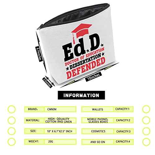 CMNIM EdD Gift Doctor Of Education Dissertation Defended Makeup Bag for Doctorate Graduation Gift for Her