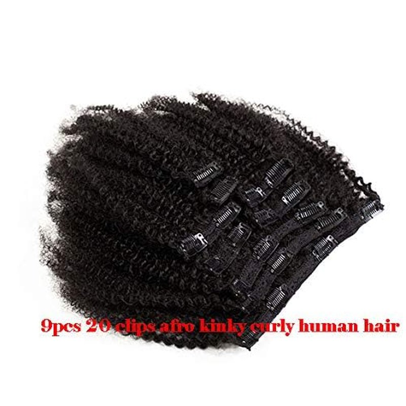 Hair Mongolian Afro Kinky Curly Clip In Hair Extensions Afro Kinky-curly Human Hair Clip Ins 4C Mongolian Virgin Remy Human Hair (18inch, natural black)
