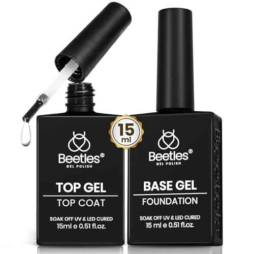 Beetles No Wipe Gel Top Coat and Base Coat Set for Gel Nail Polish - 2Pcs 15ml Super Shiny and Long Lasting Soak Off UV/LED Lamp Needed, Christmas Nail Art Design Gift
