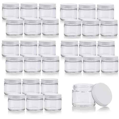 30 Pack 2oz Glass Jars with Lids, BPA-Free Round Clear Glass Containers for Spices, Crafts, Ointments, Leakproof Food Storage Mason Canning Jars for Cosmetics Jello, Balm, Wedding Favor