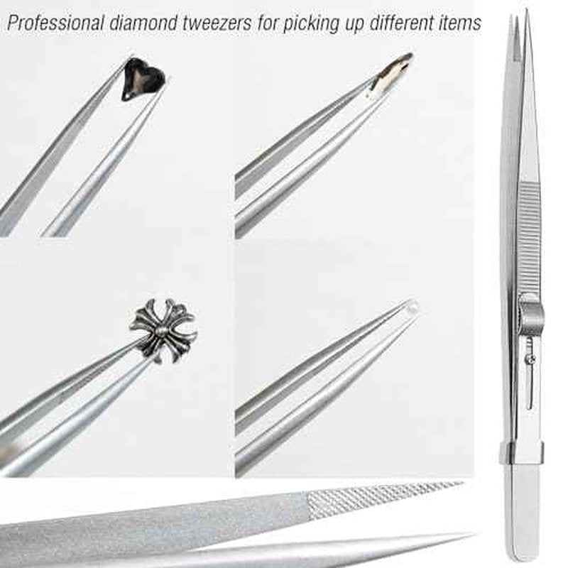 LIGHT RAIN Rhinestone Picker Tool - 2pcs Dual-head Bedazzling Pen with 4 Wax Tips, 8pcs Clay, Adjustable Precision Tweezers, 1400pcs Rhinestones and 2pcs Organizer Tray Kit for Nail Art