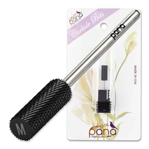 USA PANA Professional 3/32" Shank Size - Flat Top Small Barrel Carbide Bit - 5X Coarse Grit to Extra Fine Grit - Gold, Silver, DLC Black - Nail Drill Bit for Dremel Machine (Medium, DLC Black)