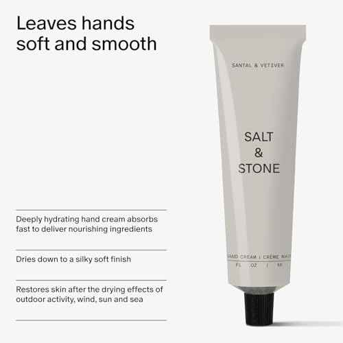 Salt & Stone Hand Cream for Women & Men | Santal & Vetiver | Hydrates, Nourishes & Softens Skin | Restores Dry Cracked Hands | Fast-Absorbing | Cruelty-Free & Vegan (2 fl oz)