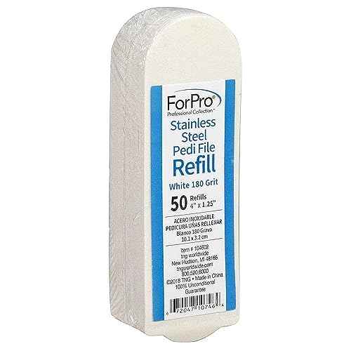 ForPro Professional Collection Stainless Steel Pedi File Refill, 180 Grit, White, EZ-Strip Peel Pedicure Refill Pads, 1.25¡± W x 4¡± L, 50-Count