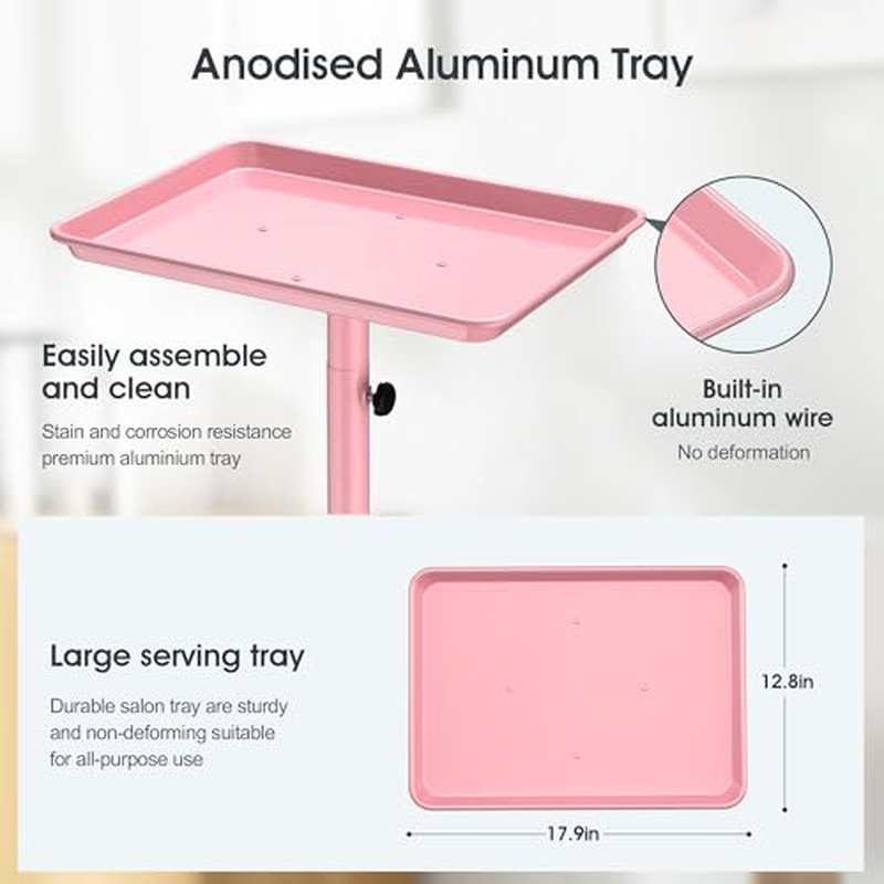 Salon Cart Tray Tattoo Tray for Hair Stylist Salon Trolley Cart with Wheels Rolling Trolley-Pink