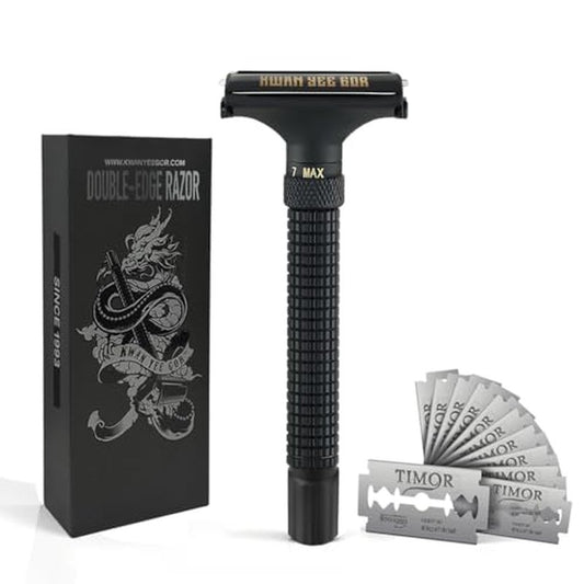 Full Brass Adjustable Safety Razor for Men | Butterfly Open & Long Handle | with 10 German Solingen Blades