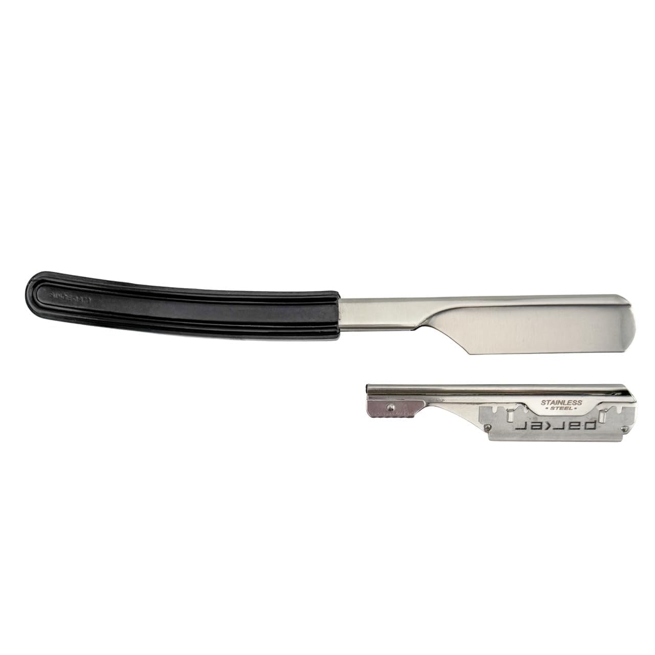 Parker Director Chrome Non-Folding Straight Barber Razor – Japanese-Style Shavette with Stainless Steel Arm, Ergonomic Black Handle & Blade Protector Cap – Ideal for Professionals - 5 Blades Included