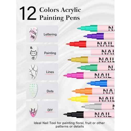 EBANKU 12 Colors Nail Art Pens Set, 3D 0.7MM Nail Polish Pens Quick-Drying Nail Art Acrylic Paint Nail Point Dotting Liner Pen Tools for Home & Salon Nail DIY