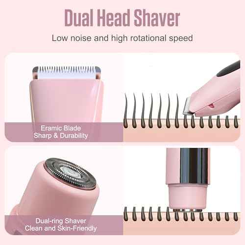 2 in 1 Bikini Trimmer for Women Dual Head Electric Shaver,IPX7 Waterproof Wet & Dry, Painless Shaver for Body Face Private Area Pink
