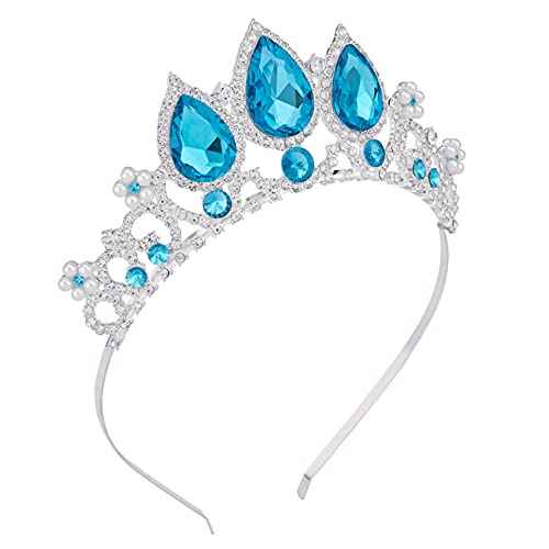 Elsa Crown Tiaras for Girls, Vofler Frozen Princess Mermaid Costume Blue Silver Headband Hair Accessories for Women Queen Adult Womens Little Girl Kids Birthday Wedding Pageant Prom Halloween Party