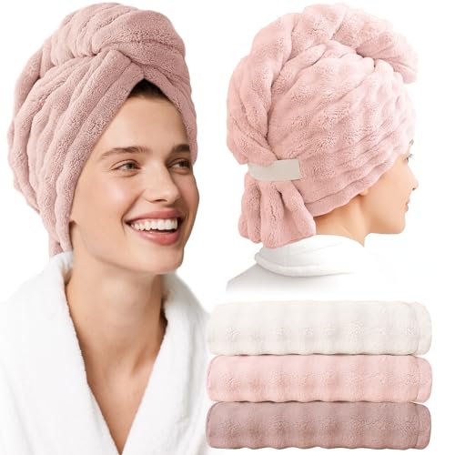 Microfiber Hair Towel Wrap for Women - 3 Pack Super Absorbent Quick Dry Hair Turban for Curly/Straight/Long/Short Hair (32"x11")