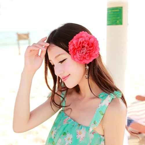 Women's 4Pcs Bohemia Peony Flowers Hairpin Hair Clip Flower Brooch for Travel Party Festivals PF-22 (Fuchsia)