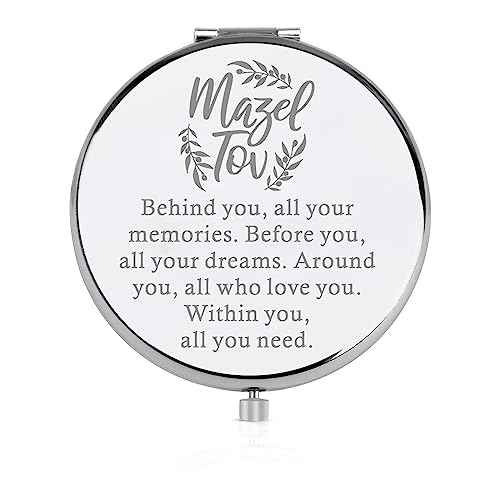 FEELMEM Mazel Tov Good Luck Compact Mirror Bat Mitzvah Gift Jewish Party Congratulations Gift Hanukkah Gift