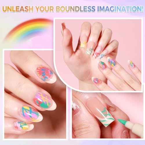 6 Colors Nail Art Pens Set, 3D Nail Polish Pens Quick-Drying Acrylic Paint Markers, Dotting Liner Brush for DIY Nail Design, Home & Salon Manicure Tools