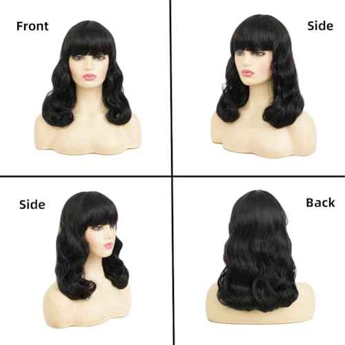 Black Finger Wave Wigs for Women Long Curly Black Wigs with Bangs 1920s Women Vintage Hair Halloween Cosplay Party Costume Wig