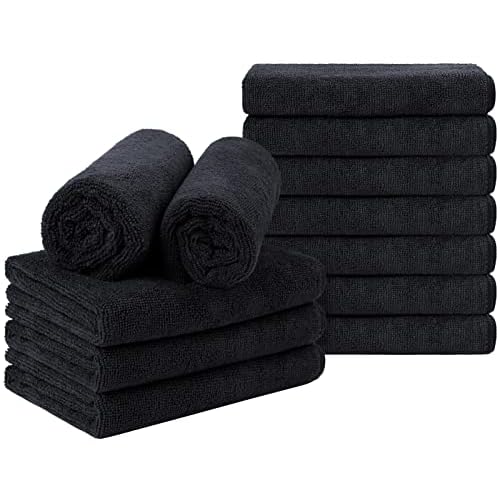 Orighty Black Salon Towel, Pack of 12 (Not Bleach Proof, 16 x 29 Inches) Super Soft and Absorbent Microfiber Hair Salon Towels for Salon, Hand, Gym, Bath, Spa and Home Hair Care