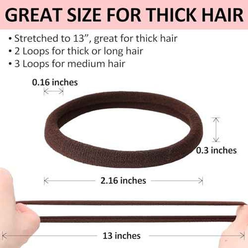 120Pcs Large Brown Nylon Hair Ties for Thick Curly Hair No Damage, Big Soft Cloth Hair Elastic Bands & Seamless Stretchy Fabric Ponytail Holders for Women Girls, Perfect for Updos & Braids
