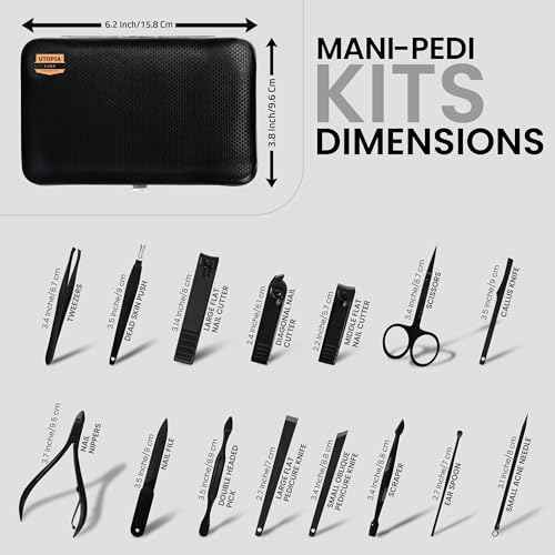 Utopia Care Nail Clippers Professional Nail Kit or Manicure Kit for Women and Men, Stocking Stuffers or Groomsmen Gifts 16Pcs Pedicure Set for Fingernail, Toenail Clippers with Travel Case