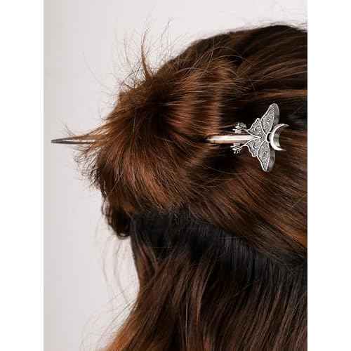 HAQUIL Luna Moth Crescent Moon Hair Clip for Women and Men - Fashion Punk Gothic Hairpin with Moonphase Moth Design, Nickel-free Metal Alloy, Unique Gifts for Jewelry Lovers