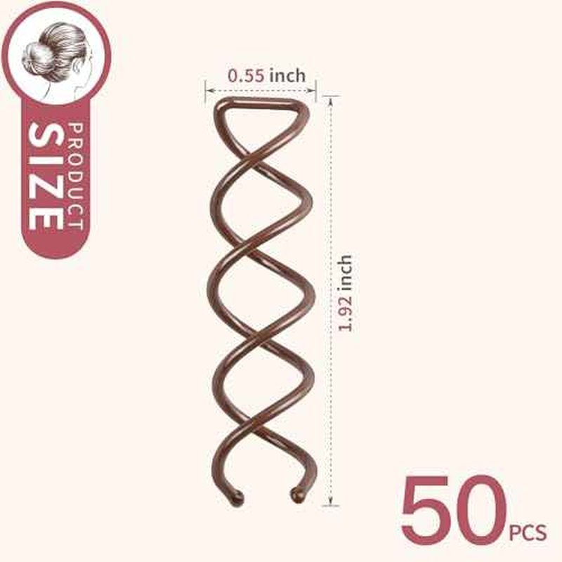 FANDAMEI 50PC Spiral Hair Pins Set, Spin Pins Spiral Bobby Pins for Girls, Women and Kids, Non-Scratch Round Clip & Bun Twist, Stylish Bun Bobby Pins, Premium Spin Pins for Hair, Brown