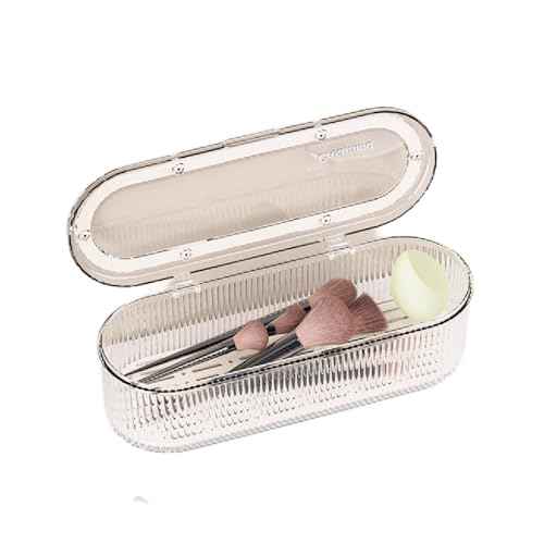 Makeup Brush Holder Organizer Clear Acrylic Makeup Sponges Organizer,Cosmetic Storage Case with Lid Display Case for Vanity (Brush Organizer)