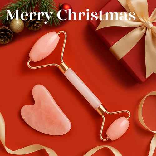 BAIMEI Jade Roller & Gua Sha, Face Roller, Facial Beauty Roller Skin Care Tools, Self Care Gift for Men Women, Massager for Face, Eyes, Neck, Relieve Fine Lines and Wrinkles - Rose Quartz