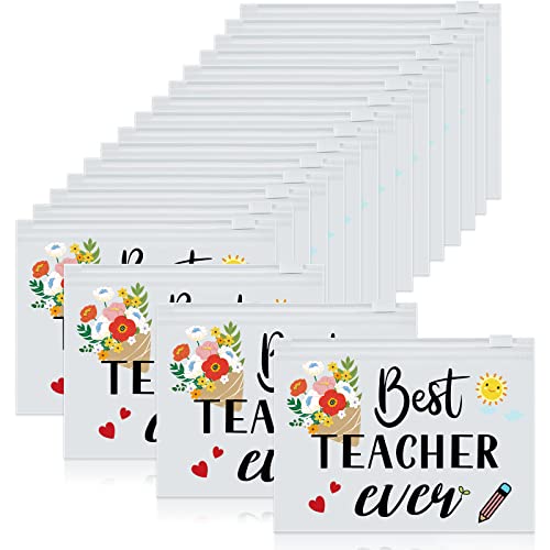 Cunno 60 Pcs Teacher Appreciation Gifts Bulk Small Waterproof Makeup Toiletry Bag Pouch Cosmetic Pencil Bag Thank You Gifts for Women Men Travel Graduation Season Supplies(Best Teacher Ever)