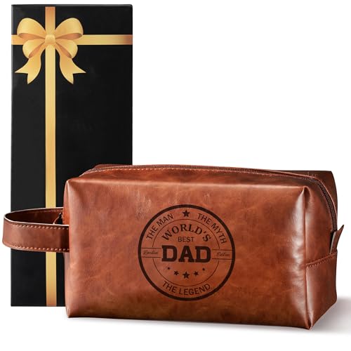 Man Travel Toiletry Bag - Father's Day World's Best Dad Man PU Leather Travel Essential Makeup Organizer Pouch Bag Organizer Bathroom Accessories Dopp Kit Husband Dad's Birthday Party Gifts