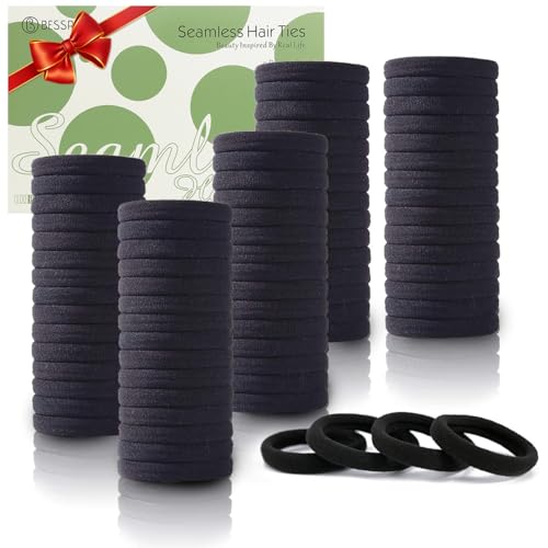 100PCS Black Hair Ties for Women Girls, Seamless Thick Black Hair Band, Elastic Hair Ties No Damage Ponytail Holder Christmas Gift