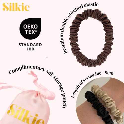 SILKIE x4 Set 100% Pure Mulberry Silk Purple Christmas Scrunchies Travel Pouch Silk Everyday Hair Ties Hair care Ponytail Holder (Stargazer)