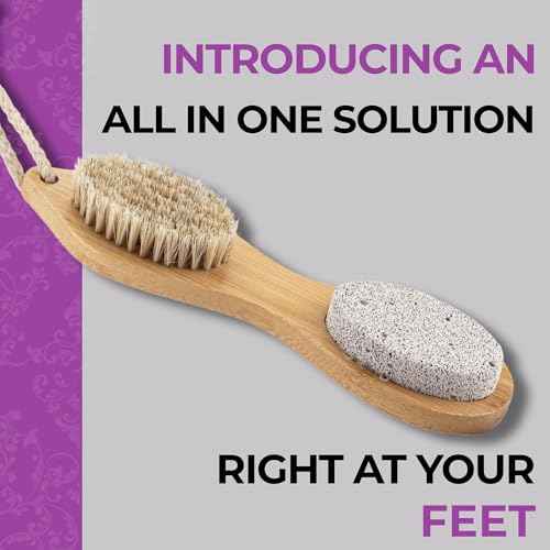 Dermasuri - 4 in 1 Exfoliating Foot Scrub Kit - Multi Purpose Foot Care - Natural Bamboo Pedicure Foot Spa Kit - Pumice Stone Callus Remover - Stainless Steel File, Sand Paper Surface, & Dry Brush