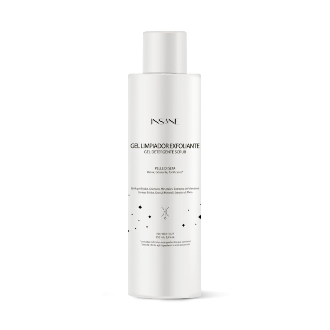 INSANE GLOW Exfoliating Cleansing Gel with Mineral Granules for Sensitive Skin – Purifies Pores, Smooths & Refines Skin with Ginkgo Biloba & Red Algae. Dermatologically Tested, Gentle Daily Use