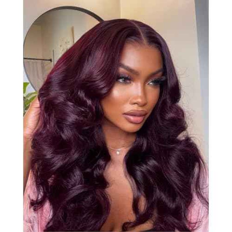 99j Dark Burgundy Body Wave 3 Bundles with 4x4 Closure Human Hair HD Lace Free Part, 12A Soft and Glossy #99j Wine Color 100% Brazilian Virgin Remy Hair Bundles with Closure 14 16 18+14 Inch