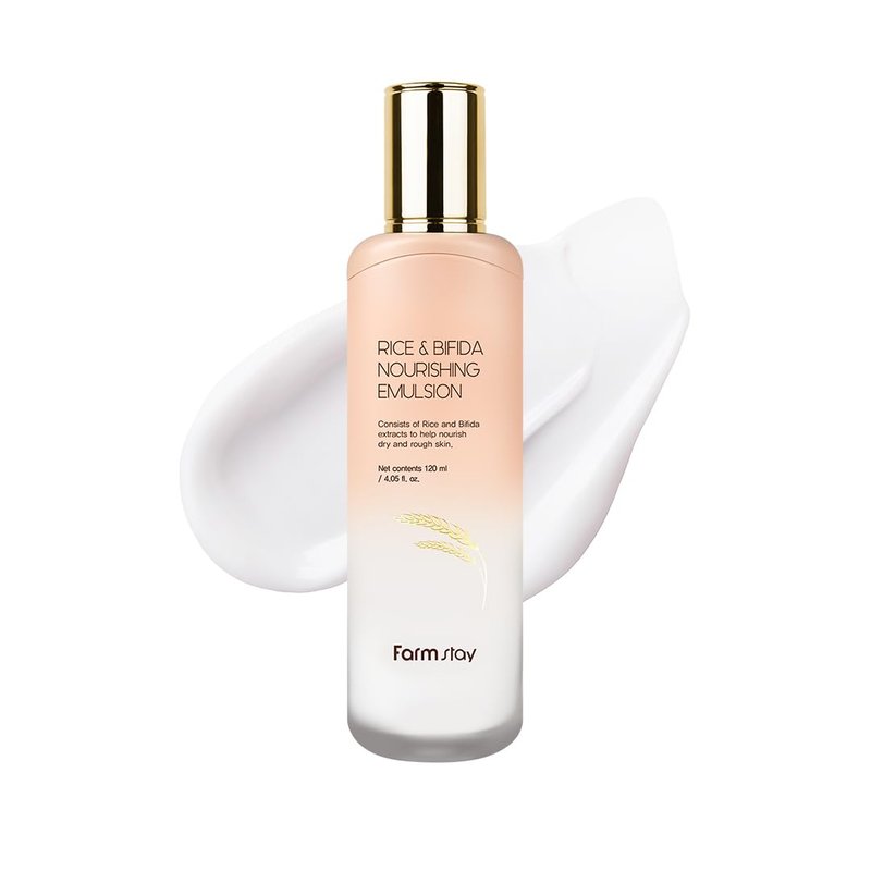 FARMSTAY Rice & Bifida Nourishing Emulsion, Dark Spots Correcting Remover with Niacinamide, Hydrating & Smoothing Rice Moisturizer for Glow Skin, for Women & Men, Korean Skin Care, 4.05 Fl. Oz.