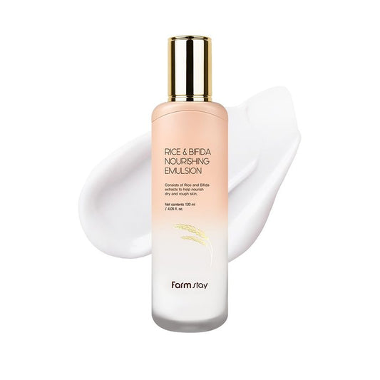 FARMSTAY Rice & Bifida Nourishing Emulsion, Dark Spots Correcting Remover with Niacinamide, Hydrating & Smoothing Rice Moisturizer for Glow Skin, for Women & Men, Korean Skin Care, 4.05 Fl. Oz.