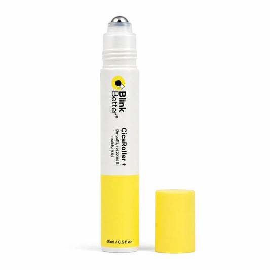 BlinkBetter CicaRoller+ Cooling Eye Roller Serum for Eyelids and Under Eyes – Refreshes, Revitalizes, Smooths & Hydrates Tired Eyes with 2.5% Caffeine, Peptides, Cica & Panthenol, 15 ml
