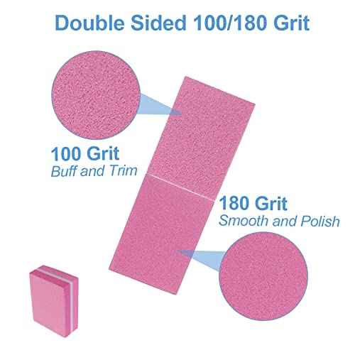 Nail Buffers (100 Pack), Mini Buffer Block Nail File for Acrylic and Natural Nails, 100/180 Grit Nail Buffer Block Bulk Buffing Blocks for Nail Buff Professional Manicure File Blocks Set Hot Pink