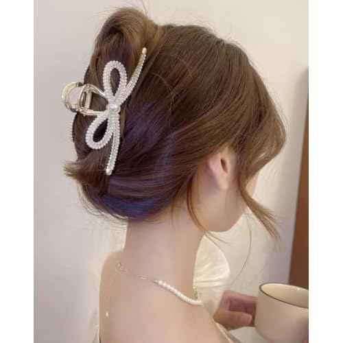 Large Pearl Rhinestone Metal Hair Claw Clips for Thick Hair - Nonslip, Strong Hold, Gold (6 Pcs)