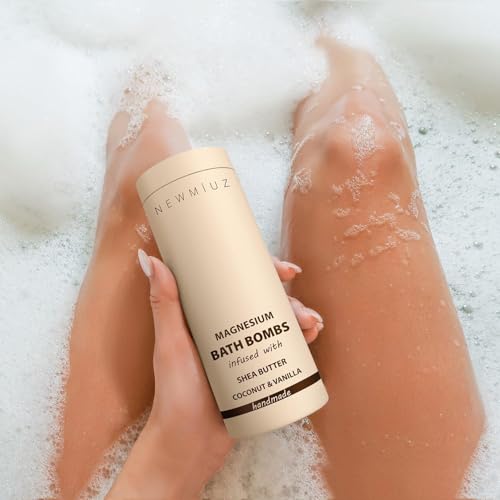 Magnesium Bath Bombs Post Workout Recovery Sore Muscles Tension Epsom Salt Bath Infused with Vanilla SheaButter Coconut Perfect Stocking Stuffers Gift