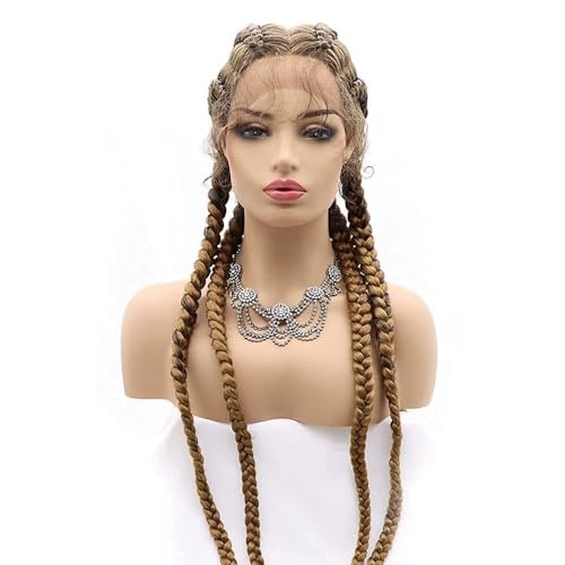 4 Twist Lace Front Braid Wig Nature Looking with Baby Hair Synthetic Wigs Hand Tied Heat Resistant Fiber 4 Braided Daily Wear Wigs for Women 30 Inches (Brown)