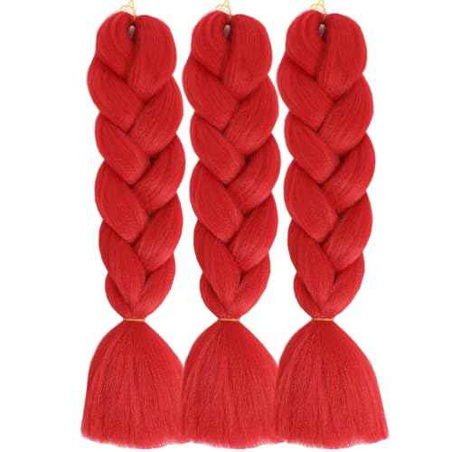 Herina Red Braiding Hair Fake Braids In Hair Extensions 3pcs Red Hair Extensions Heat Resistant Jumbo Braiding Hair For Women(3pc/pack)