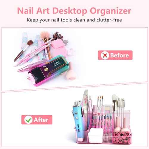 Nail Drill Holder & 28 Holes Nail Drill Bits Holder, Transparent Acrylic Nail Drill Machine Storage Box, Professional Nail Drill Organizer Case for Manicure tools (Pink)