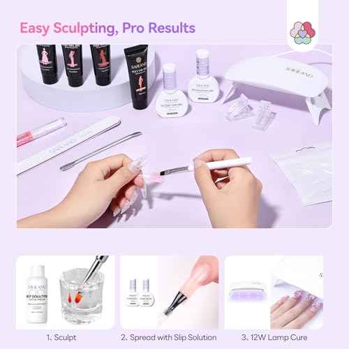 SAVILAND Poly Extension Gel Nail Kit: 15 Colors Poly Gel kit for 4 Weeks Lasting, Natural-Looking Poly Gel Clear White Pink Nude with Slip Solution U V Lamp Suitable for All Seasons Starter Art DIY