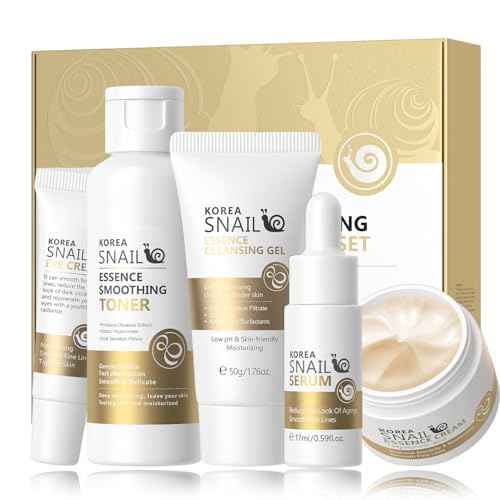 Korean Skin Care Set Snail Women Gifts - Skin Care Kit Moisturizing - 5PCS Skincare Set - Firming Skincare Gift Set - Travel Essentials - with Cleansing Gel, Toner, Serum, Eye Cream, Essence Cream