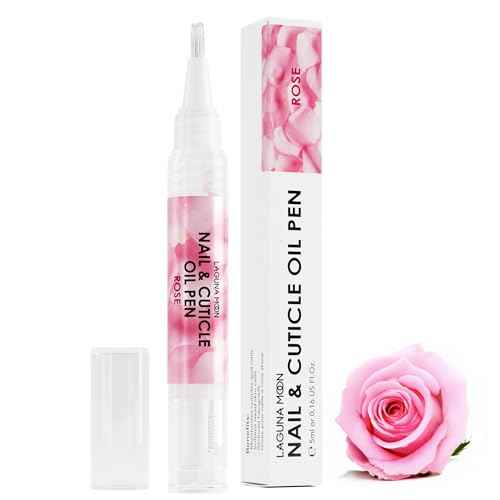 Cuticle Oil Pen for Nail - Lagunamoon Nail Oil for Nail Care & Nail Growth - Nourish, Soothe & Moisturize Damaged Nails - Rose, 5 ml