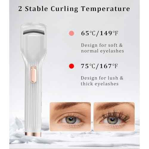 Heated Eyelash Curler Premium PRO - Fast Heat up in 8s - 24 Hours Long Lasting - Rechargeable Electric Eyelash Curler with Type-C, 2 Heat Modes, Anti-Burn Eyelid, Gift for Women Girls, White-AB