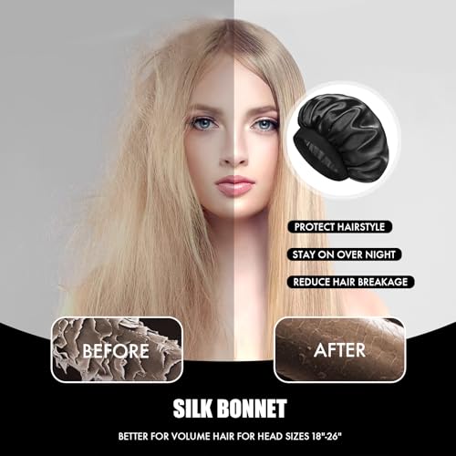 Satin Silk Bonnet for Sleeping, Double Layer Silk Sleep Cap for Men & Women, Soft Satin Lined Bonnet for Curly Hair