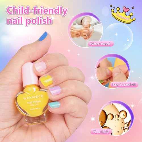 Kids Nail Polish 12 Colors Girls Nail Kit with Glitter Stickers and PVC Organizer Bag Non Toxic, Quick Dry Peel Off Safe Nail Polish