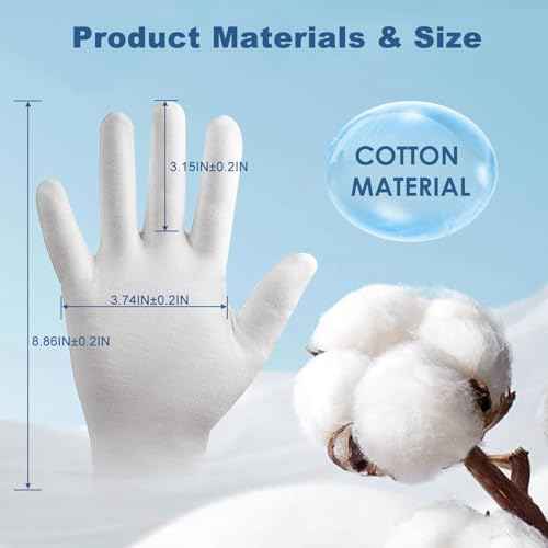 3 Pairs 100% Combed Cotton Gloves for Women & Men, White Cotton Moisturizing Gloves for Dry Hands Sleeping, Eczema Overnight, Work Glove Liners, SPA, Etiquette, Care of Artworks & Jewelry & Archival
