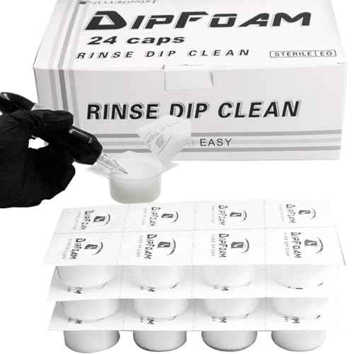 Dip Foam,Professional 24Pcs Tattoo Dip Foam Rinse Cup Disposable Dip Clean Foam Cup Caps Cartridge Dip Foam Cleaning Supplies for Tattoo Needle (Black)